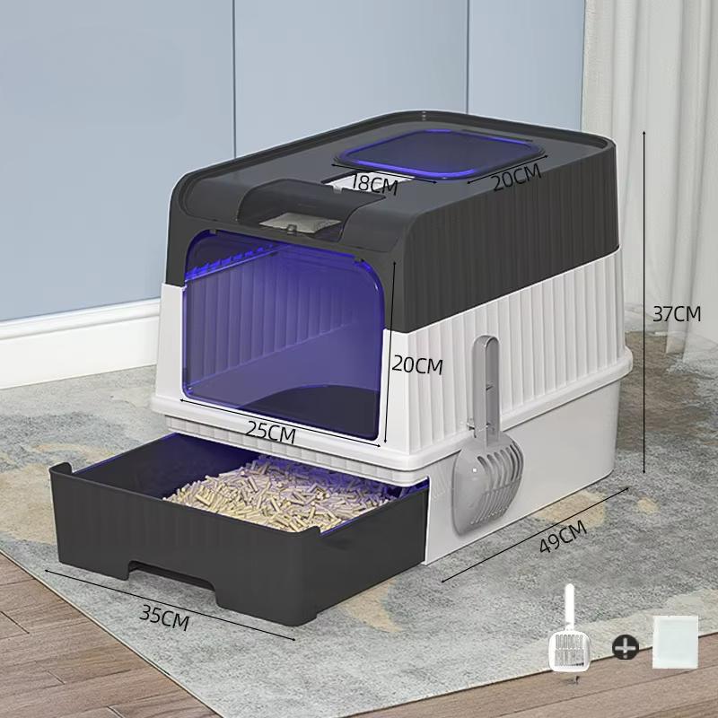 

Fully Enclosed Cat Litter Box UV Sterilizatio Cat Toilet Oversize Rechargeable Sterilizing Deodorant Litter Box Pet Bedpans чорний