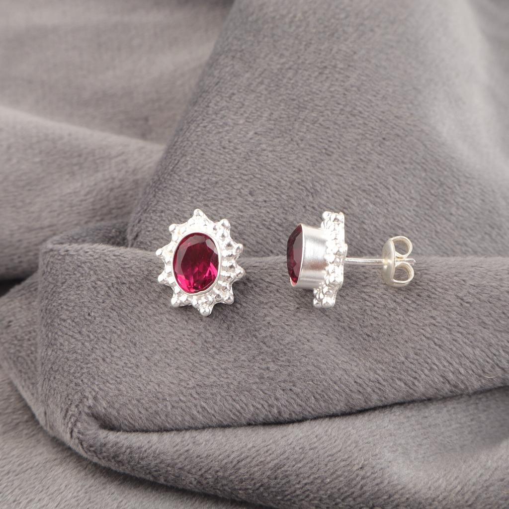 Pink Rubellite Gemstone 925 Sterling Silver Jewelry Stud Earrings For Women Gift EE-151-11