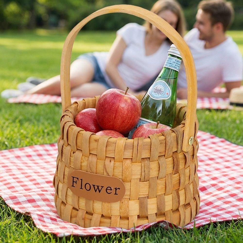 Rustic Style Handwoven Flower Basket with Handle Serving Basket Storage Basket Handmade Organizer Basket Home Organizer
