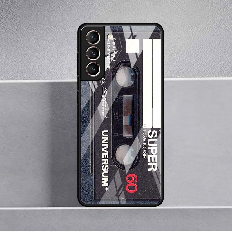 Vintage Cassette Tape Retro Style Glass Case For Samsung Galaxy S22 S20 FE S21 Plus Phone Cover S10 5G S9 Note 20 10 Lite Shell