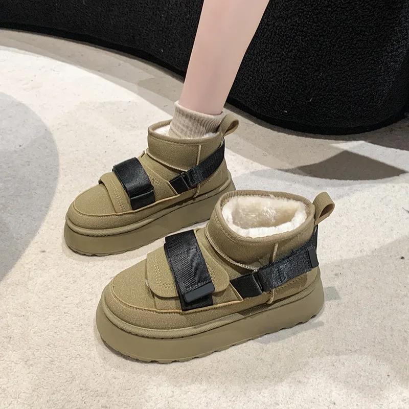 Fashion Cow Suede Winter Women's Shoes Fashion 2024 Snow Boots for Girls Flat Designer Platform Boots Casual Thickening Luxury Sneaker