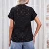 Ladies Summer Short Sleeve V Neck Mesh Hollow Solid Color Pullover  Shirt Top