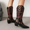 Krazing Po Polyurethane Winter Pointed Toe Western Boots Size 43 Sewing Embroidery Thick Heels Mid-calf Boots