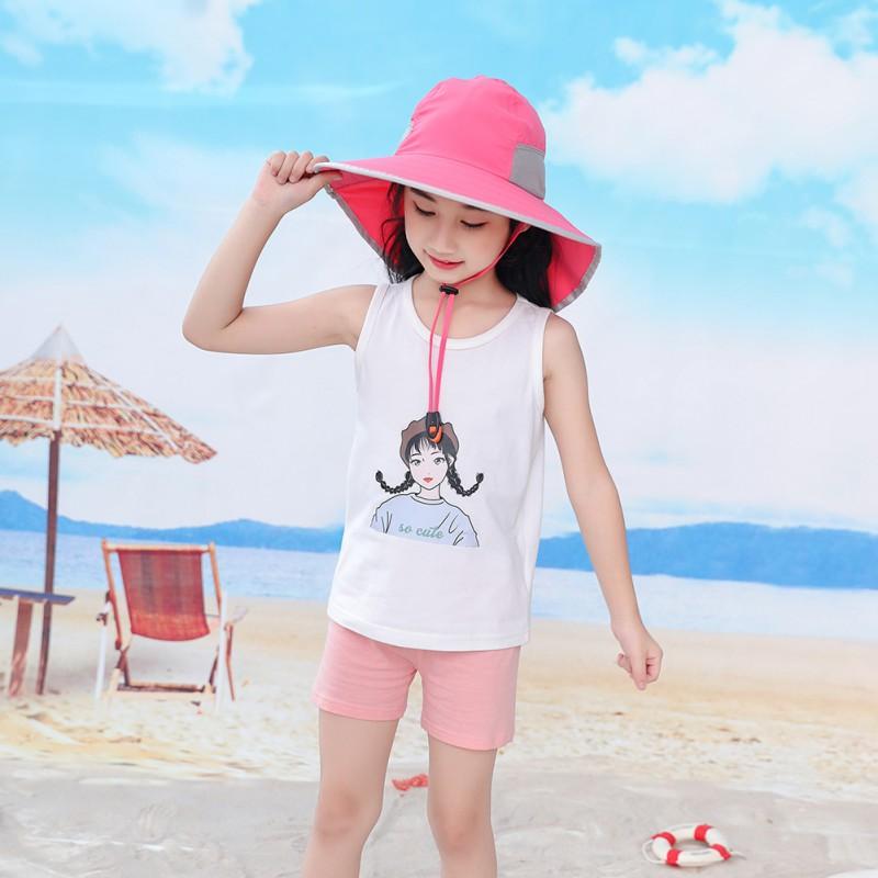 Wide Brim Children Sun Hat Kids Bucket Cap Summer Beach Girls Outdoor Use Traveling Fishing Camping Hiking Neck Cover Cap UV Protect