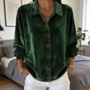 Damenhemd Revers Langarm Samtstruktur Einfarbiges Hemd Oberteile Lockere Passform Knopfleiste Pendler-Oberteile Arbeitskleidung