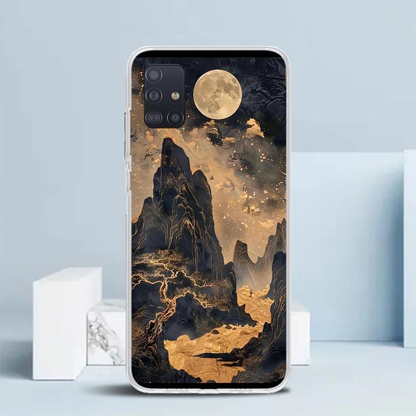 Chinese Style ink Painting Art Soft Cover for Samsung Galaxy A12 A22 A32 A52 A72 A02S Phone Case Note 20 Ultra 10 S10 Plus A51 A