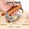 Stainless Steel Garlic Presser, Upgraded Garlic Press Rocker, Garlic Mincer Crusher, Ergonomic Wooden Handle for Home Kitchen