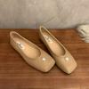 Fashion Women's Fashion Flat Shoes Spring New Square Head Shallow Mouth Pearl Soft Sole Delivery Wear-resistant Single Shoes