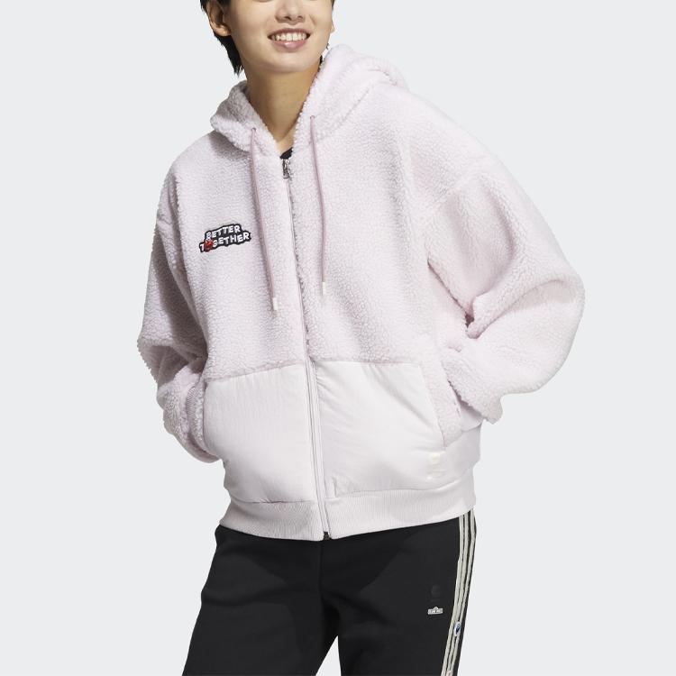 Adidas Neo Sesame Street Collaboration Letter Logo Sports Hooded Cotton Jacket Women Jacket Pink HD7288