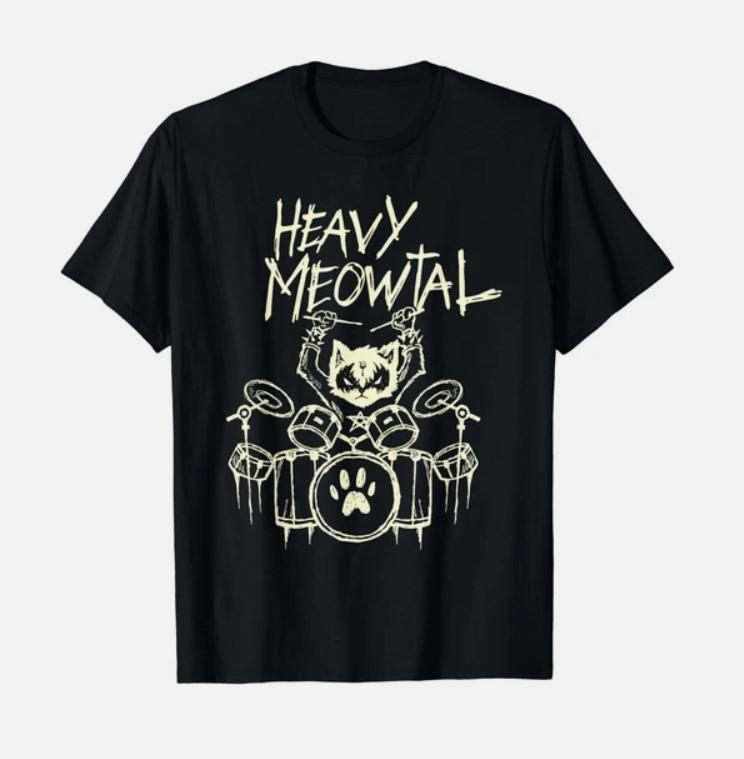 Heavy Meowtal T- Heavy Metal Cat Drummer Drum Kit Rock Music Funny Gift Unisex T-Shirt S