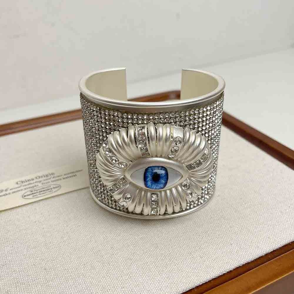 Bracelet Large Ouvert Exagéré Entièrement Strassé Manchette Géométrique Métallique Accessoires de Bijoux