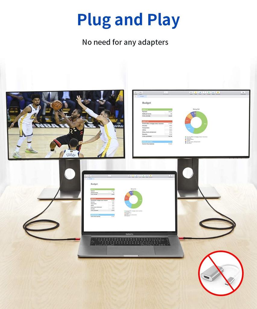 JSAUX USB C To HDMI Cable USB To HDMI Cord HDR HDCP Compatible with iPhone Pro Galaxy S24 S23 iPad Pro Red 10ft/3M (4K@60Hz) 3.1 Type-C 2.0 2.2 16/16