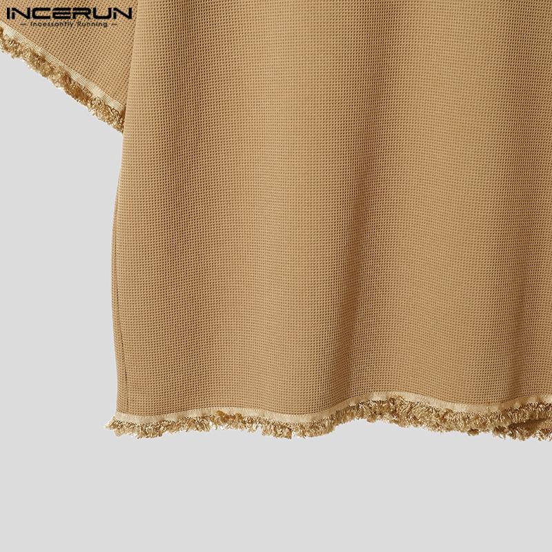 INCERUN Pánská nadměrná trička s texturou, s krátkým rukávem a výstřihem do V, ležérní volná