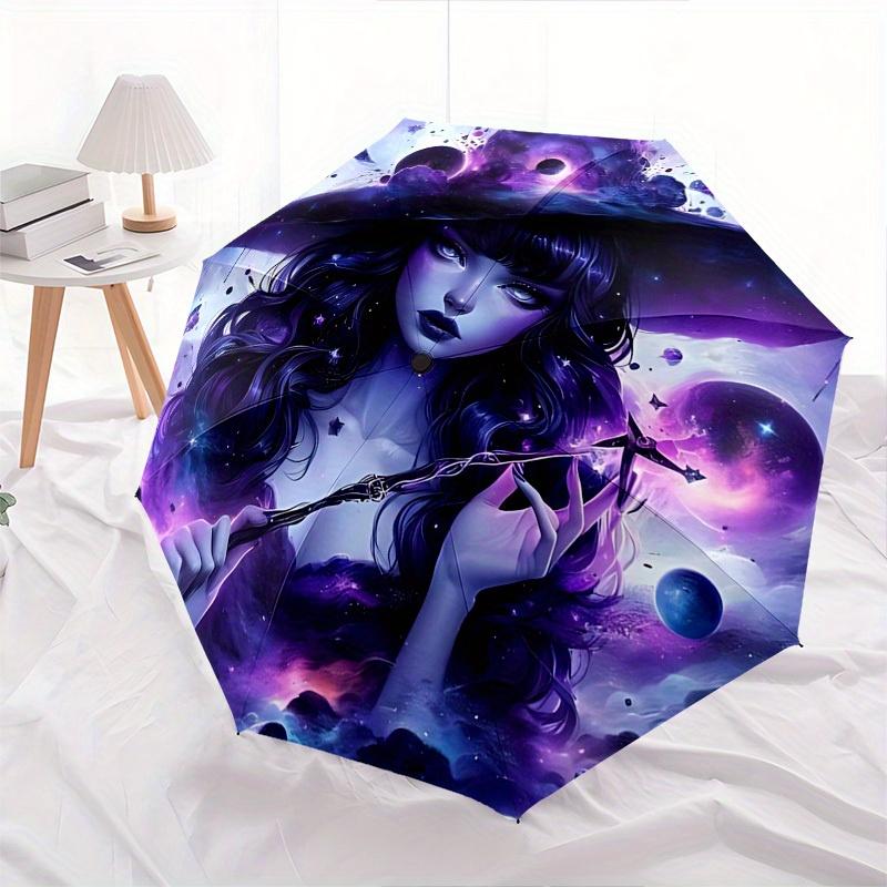 1pc WitchcraftCosmic Themed Umbrella, 8 Rib Frame,Automatic Opening 3 Fold Umbrella, Lightweight and Durable Couple Umbrella-013