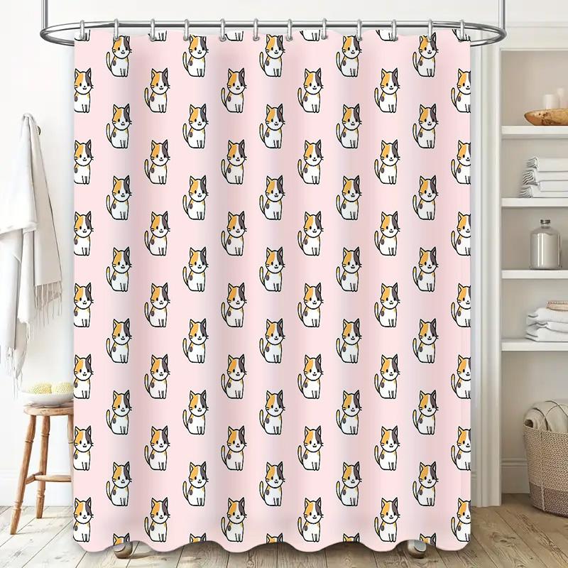 Süßer Katzen-Duschvorhang Wasserdicht Tier-Muster Badezimmer-Dekoration Farmhouse Chic Heimdekoration Japanischer Stil Waschbarer Stoff