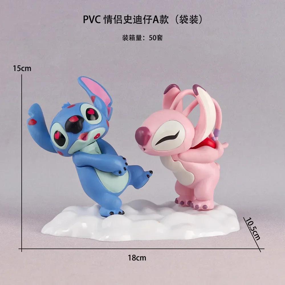 Stitch Anime Figure Angel Couple Doll PVC Car Cute Desktop Ornaments Cake Decoration Model Toys Children's Gifts