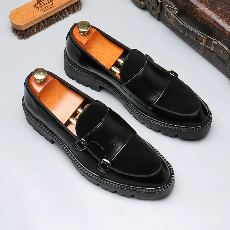 Fashion Man Leather Shoes Formal Monk Shoes Man Business Office Male Casual Dress Derby Shoes Buckle Wedding Party Luxury Fashion Shoes