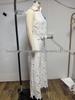French Summer Embroidered V-Neck Cutout Tank & Wide-Leg Pants Set