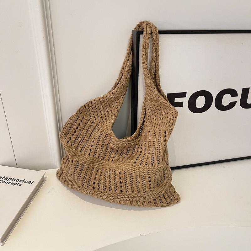 

Vintage Crochet Tote Bag - New Woven Shoulder Beach Bag Handmade Knit Bag for Vacation Minimalist Boho Carryall