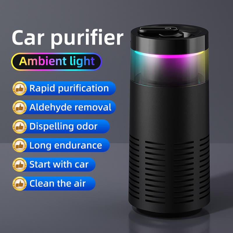 Portable Car Air Purifier Negative Ion & HEPA Filter Low Noise DeodorizerDust Smoke Removal Compact Design for Car Home Use