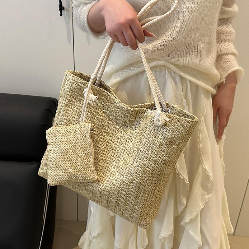 New Trendy Women's Bag Straw Woven Lace One-shoulder Tote Bag for Women Fresh and Literary Knitted Handbags for Women