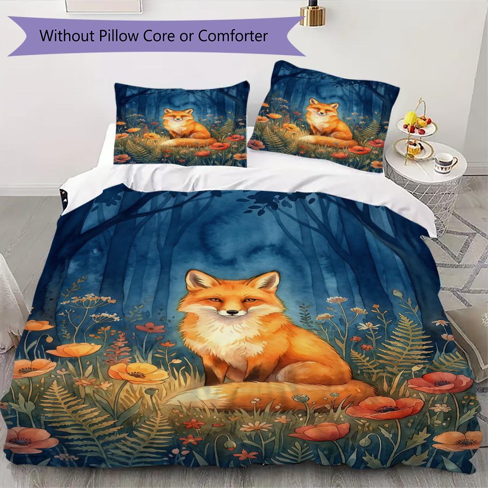 Healing animals Pattern Bedding uilt Set uilt Cover Pillowcase Home Decoration Birthday Gift (1 * duvet cover + 2 * pillowcase without core)