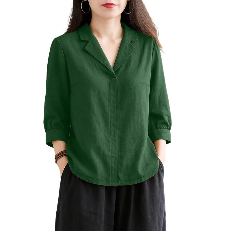 ZANZEA Women Turn Down Collar Loose Casual 3/4 Sleeve Blouse