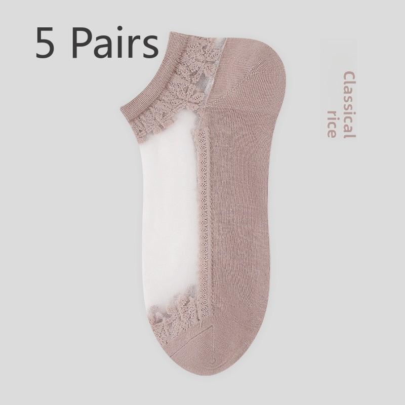 5 Pairs of Spring/summer Thin Jacquard Crystal Socks