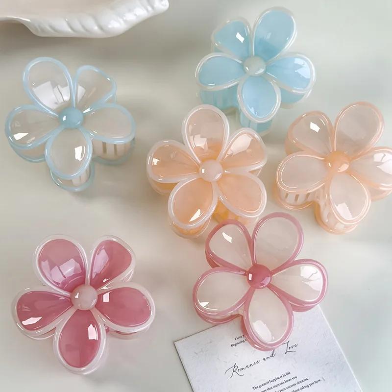 Creamy Jelly Color Flowers Hair Claw Spring/summer New Hair Clip for Women Girl Elegant Hairpins Crab Barrettes Hair Accessories