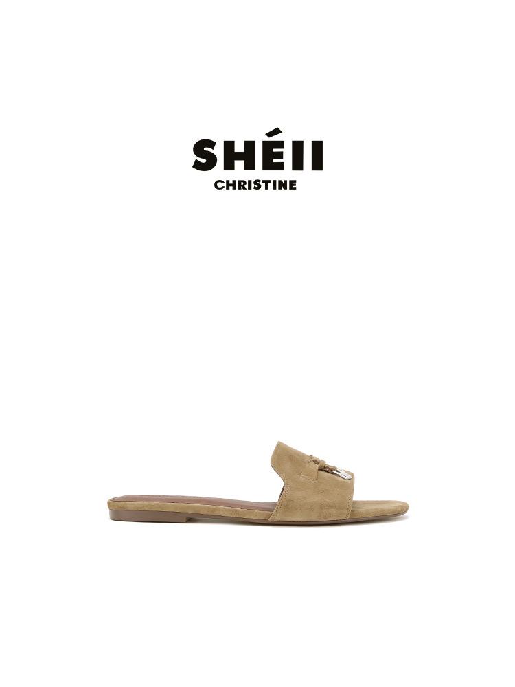 

Sheepskin version Su Yinyin same retro old money fringed cool slippers lock flat bottom one-word slippers women s summer wear 40