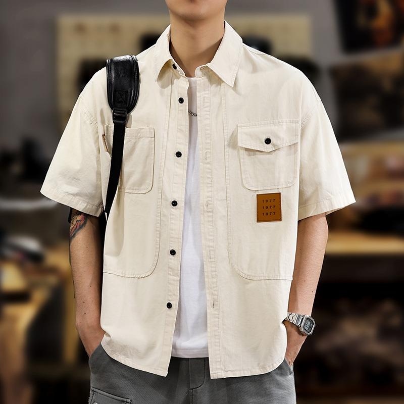 Retro Lässiges Kurzarmhemd für Herren Sommer 5XL Übergröße Hemden Große Größe Knopf Strickjacke T-Shirt