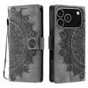 For iPhone 17 Pro Case Imprinted Totem Skin Feel Wallet Leather Phone Cover with Hand Strap