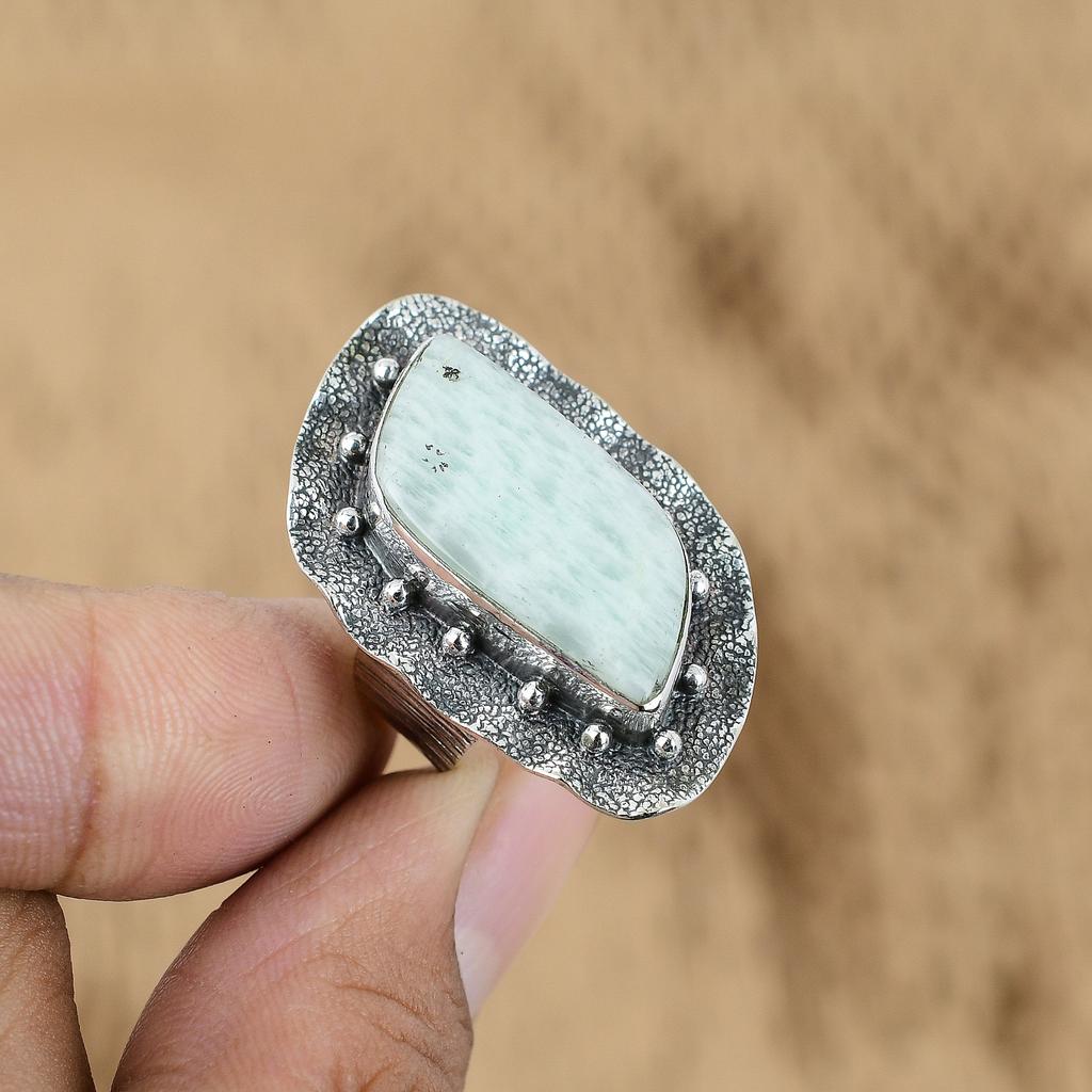 Natural Amazonite Gemstone Promise Ring Size 6.25 925 Sterling Silver For Women