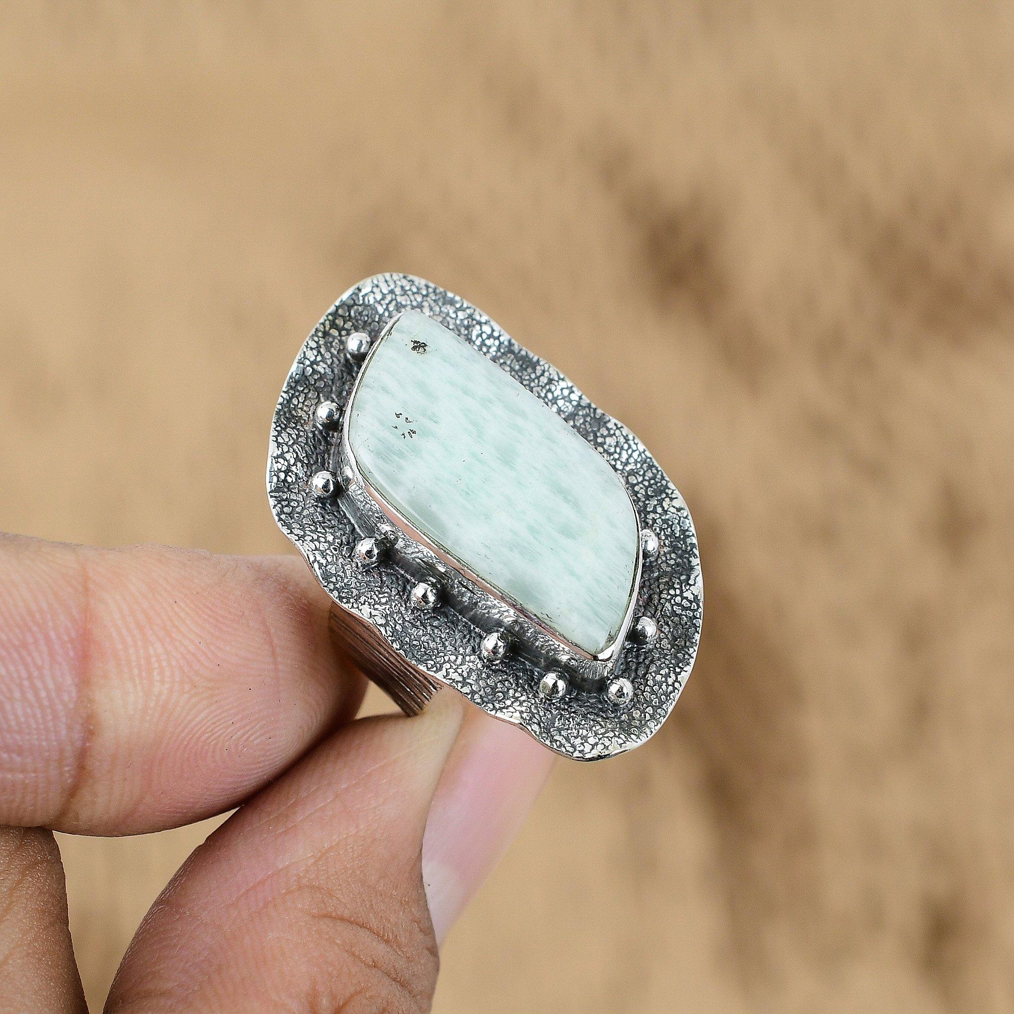 

Natural Amazonite Gemstone Promise Ring Size 6.25 925 Sterling Silver For Women No