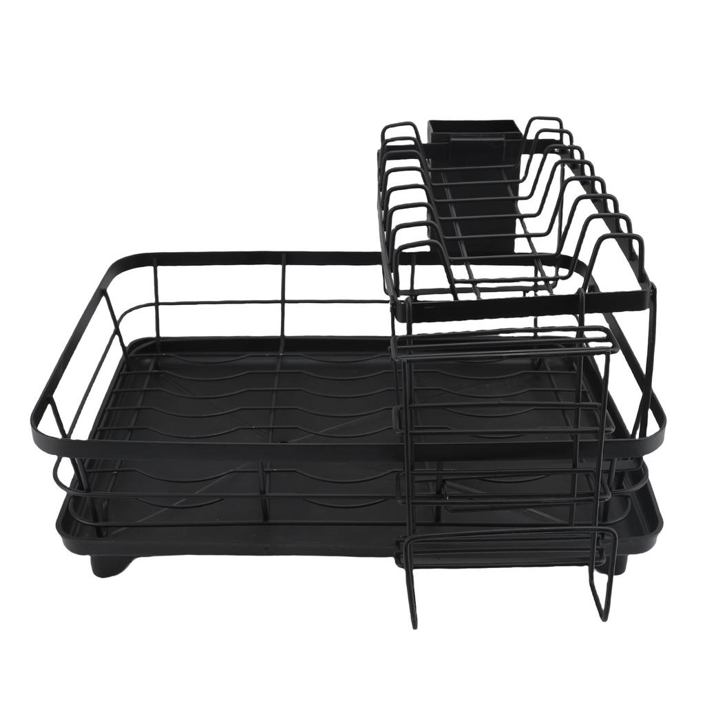 Abtropfgestell 2 Etagen Verdickter Edelstahl Multifunktional Großes Fassungsvermögen Arbeitsplatte Geschirr Aufbewahrungsorganizer Schwarz