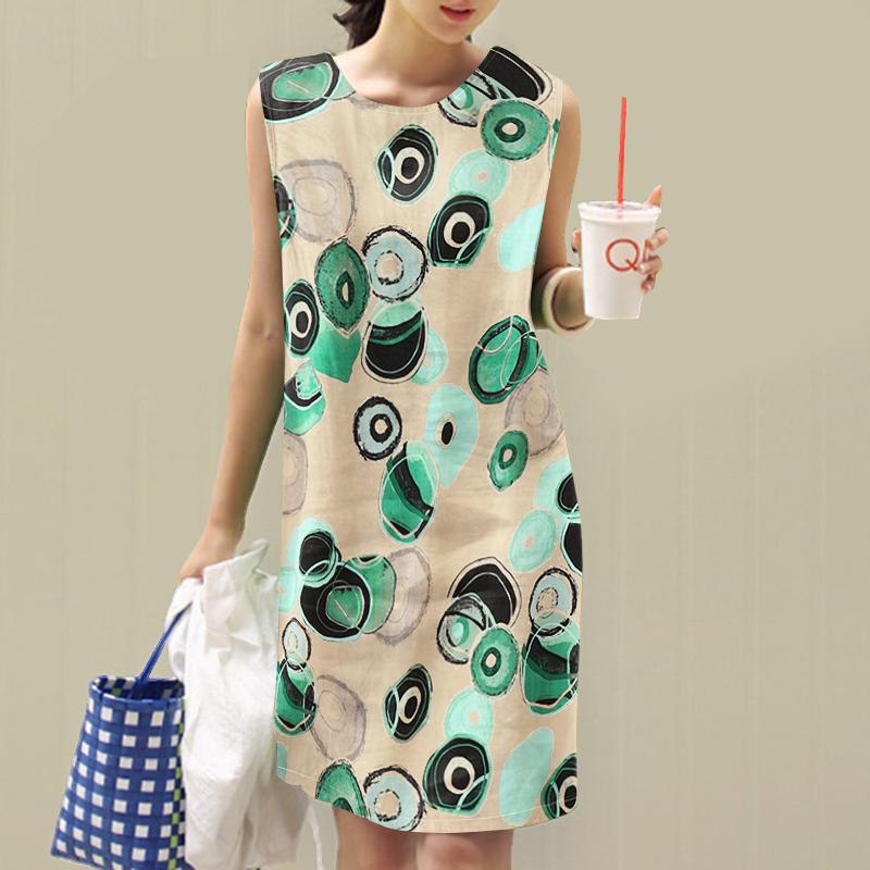 ZANZEA Women Holiday Casual Round Neck Sleeveless Print Dress