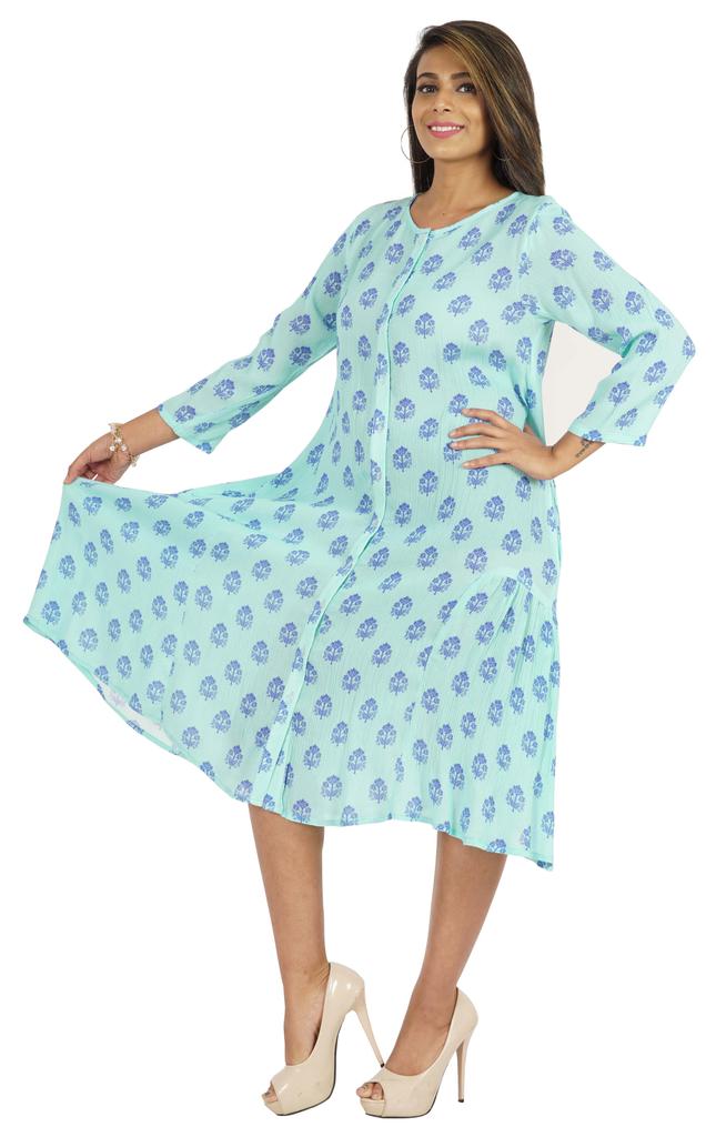 Bimba Printed Flared Midi Dress For Women Rayon Crepe Casual Summer Dress