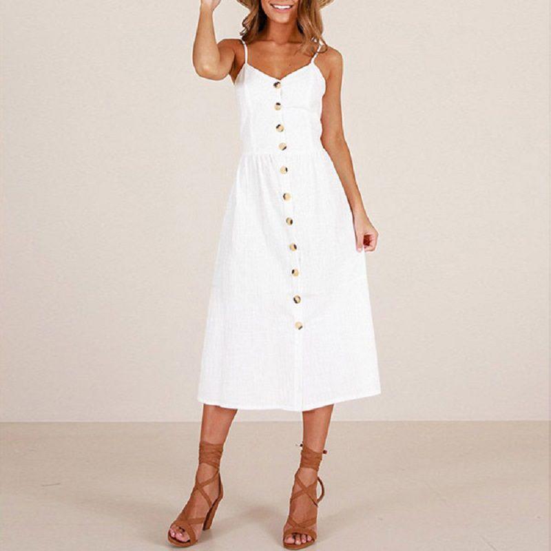 Stylish Boho Women's Summer Beach Midi Dress With Strappy Design And Button Pockets