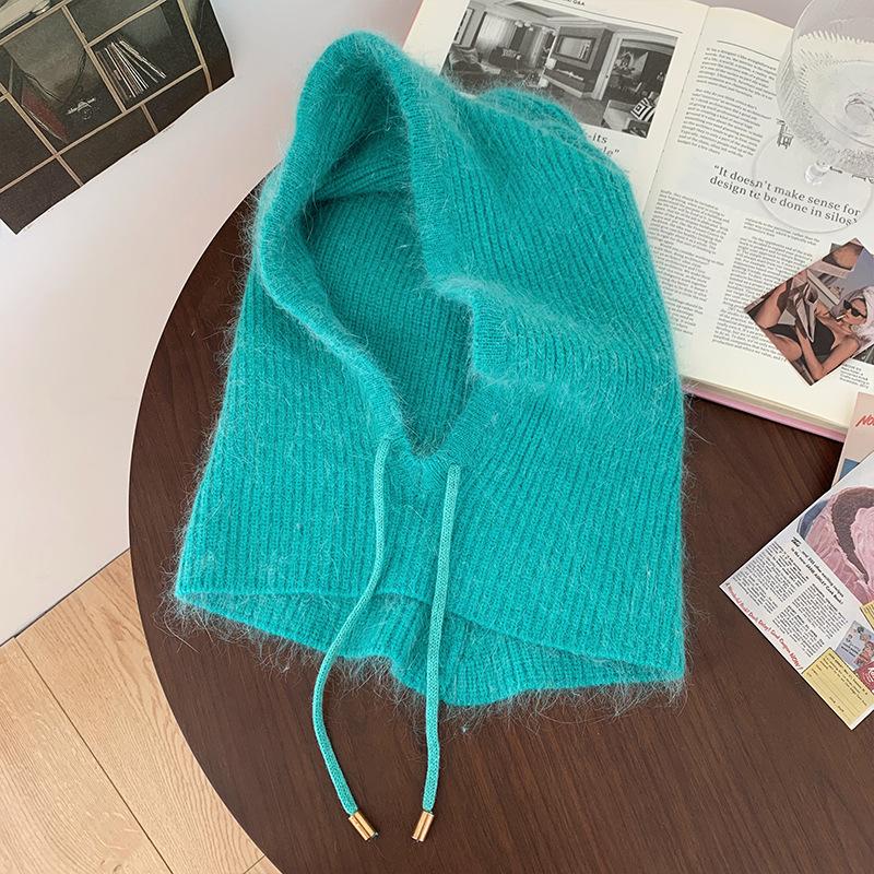 Sturmhaube Damen Herbst und Winter Kaninchenfell warm verdickt Schal integrierte Mütze Wolle Kopfbedeckung Kopfbedeckung Kopfbedeckung