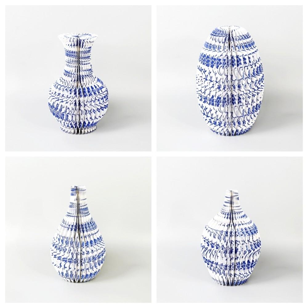 Decorative Blue-and-white Porcelain Paper Vase Floral Arrangement Tabletop Decor Office Desk
