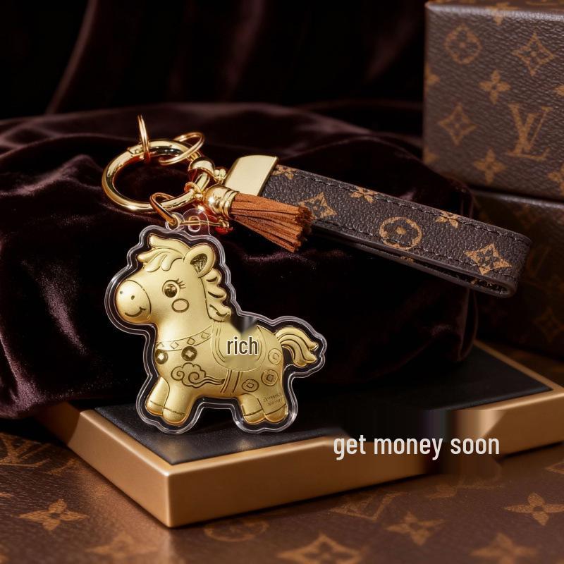 Golden Horse Prosperity Mobile Pendant - Pure Gold Keychain for Wealth and Fortune Without Gold