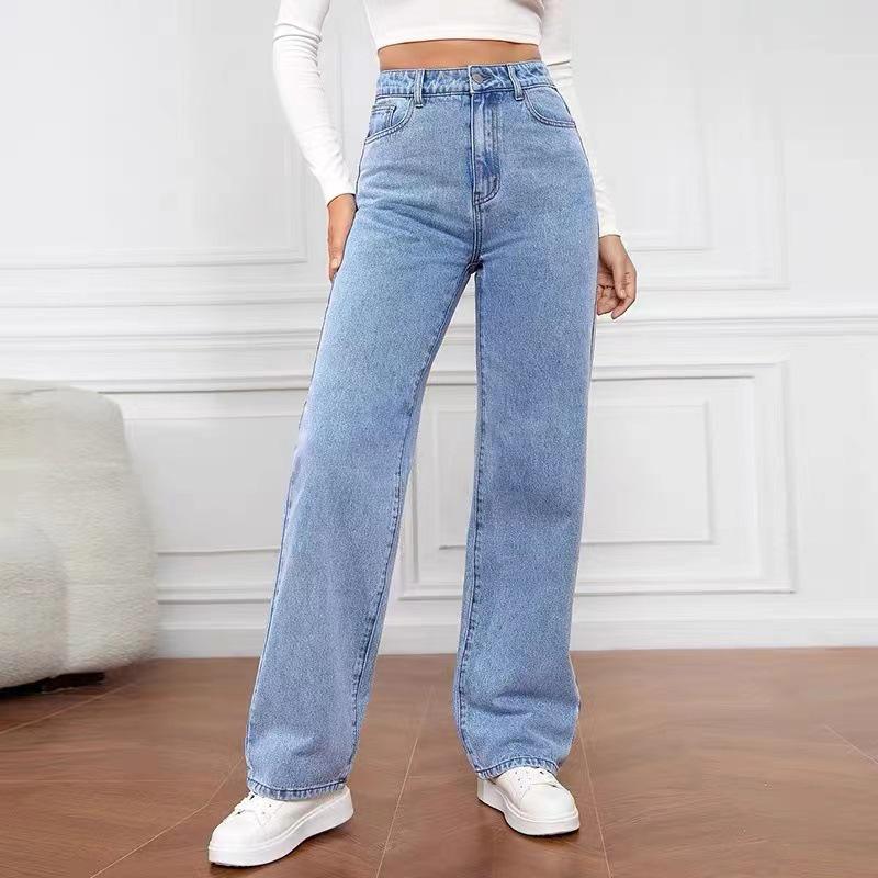 The Two European and American High Waist Light Washed Wide Leg Women's Jeans S