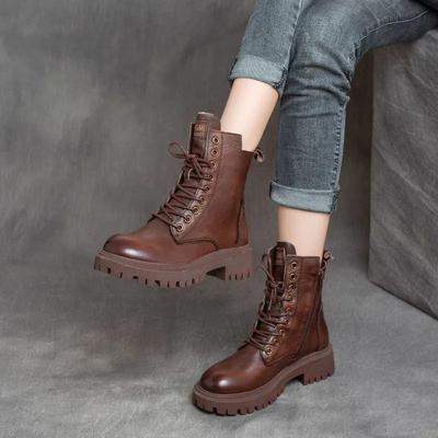 Women's British Style Short Boots Autumn and Winter Plus Velvet Thickened All-match Thick-soled Boots