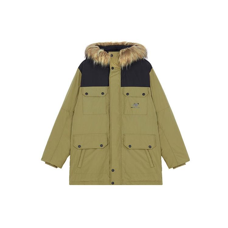 New Balance Warm Hooded Down Jacket Asia Sizing Olive Green Black Men s AMJ13329-OV M