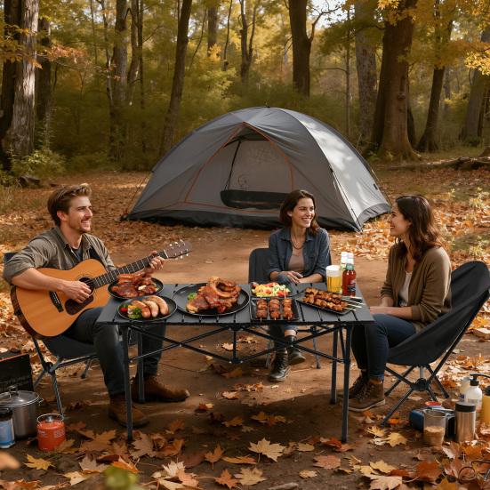 Camping Table Chair Set, Folding Portable Outdoor Table Chair, Fishing BBQ Hiking Folding Stool Table Set with Large Storage Organizer and Carrying