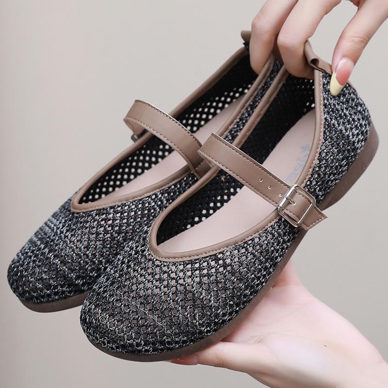 Women's 2025 Mary Jane Mesh Shoes - Breathable Flyknit, Soft Sole, One-Strap, Hollowed-Out Design