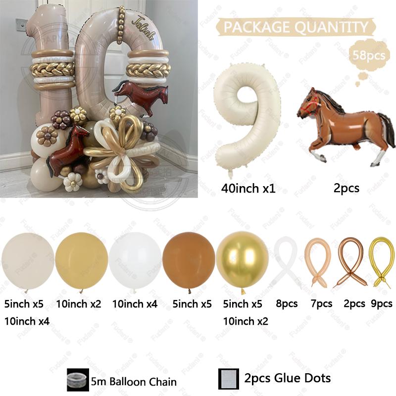 

58pcs Horse Balloon Cowboy Giant Horse Aluminum Film Balloon Farm Animal Horse Theme Birthday Party Decors Kids Toy As The Picture