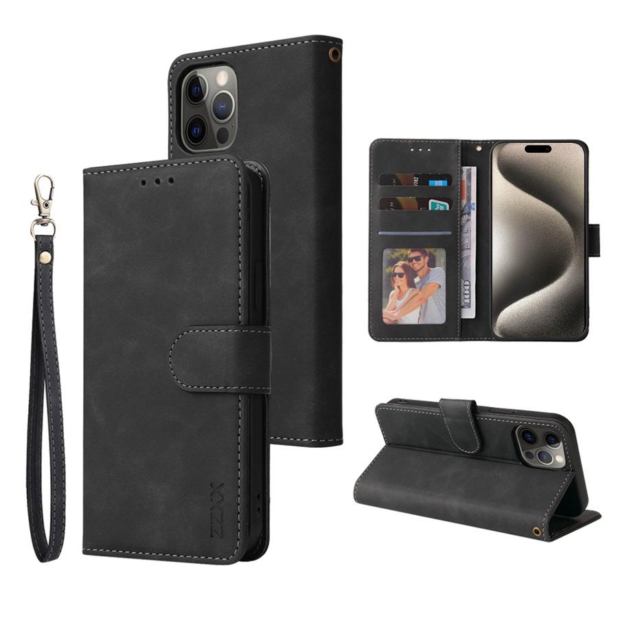 

ZZXX Wallet Card Slot Holder Magnetic Flip Leather Case For iPhone 15 Pro Max 14 Plus 13 Mini 12 11 X XS XR SE 8 7 6s Cover iPhone 12 Mini&Case & Strap