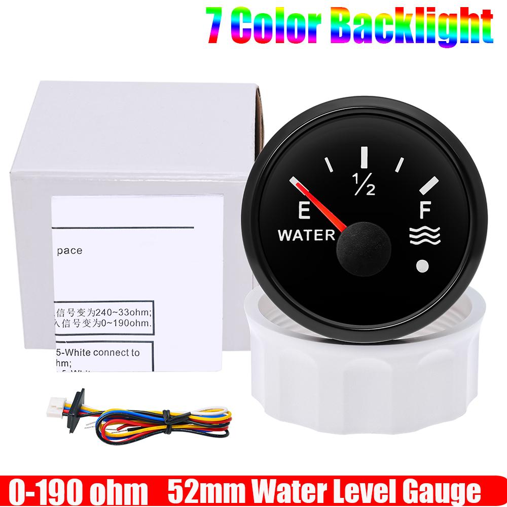 2" 52mm Water Level Gauge with Alarm 0-190 OHM Water Level Meter Indicator 240-33 OHM for Auto Car Boat Yacht Marine 12V 24V DC
