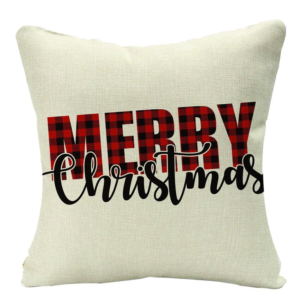Christmas Plaid Linen Pillowcase Festive Home Decoration Gift Sofa Pillow Cushion Cover